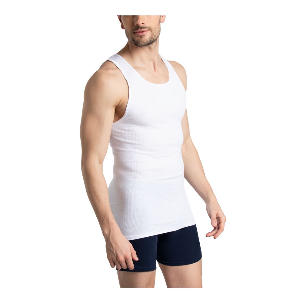 2501M - Camiseta atlética para caballero 3 piezas blanca.