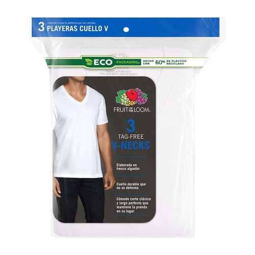 2525VM - Playera blanca cuello en V para caballero 3 piezas