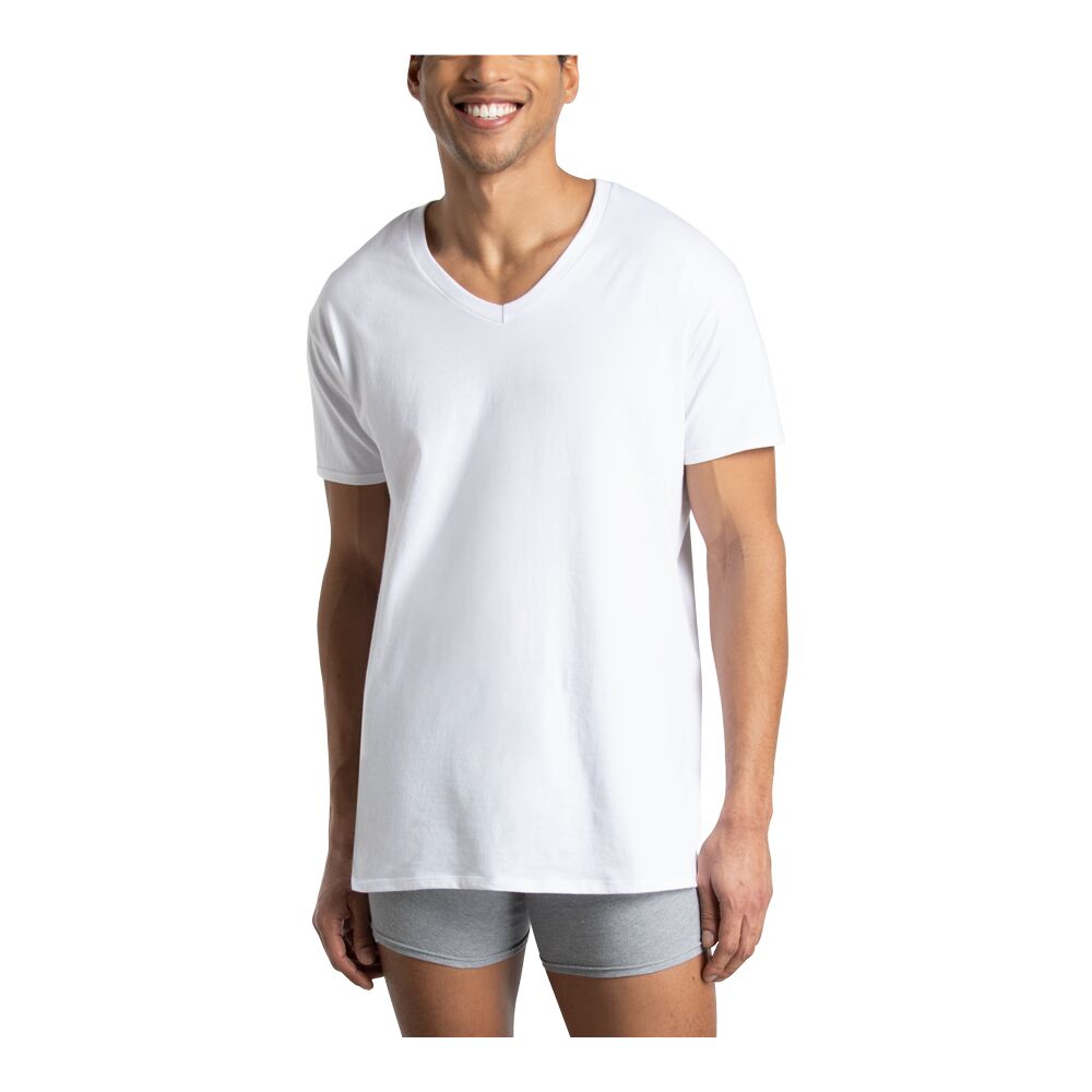 2525VM - Playera blanca cuello en V para caballero 3 piezas