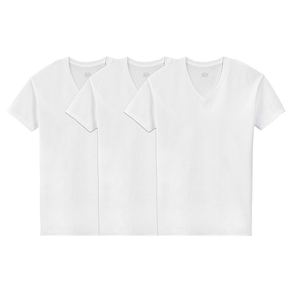 2525VM - Playera blanca cuello en V para caballero 3 piezas