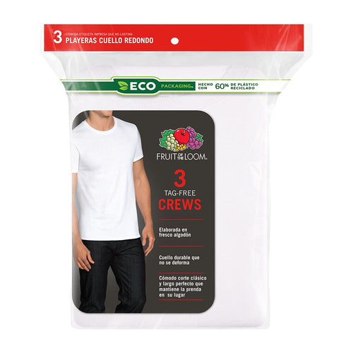 2727M - Playera blanca de cuello redondo para caballero 3 piezas.