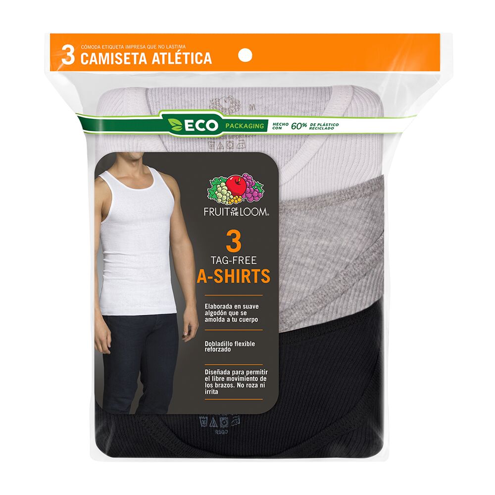 3P261CM - Camiseta atlética 3 piezas (blanca, negra y gris).